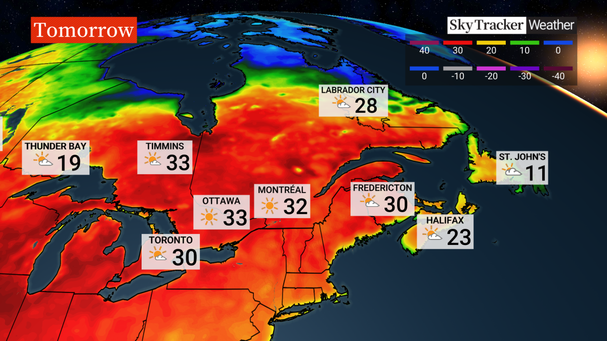 Wednesday’s weather forecast. Very hot day in Ontario and Quebec, headed for Maritimes