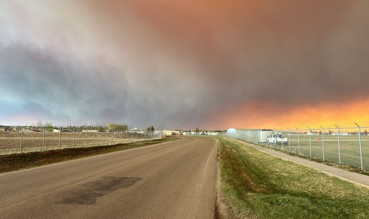 A wildfire burns near Edson, Alta., on May 5, 2023.
