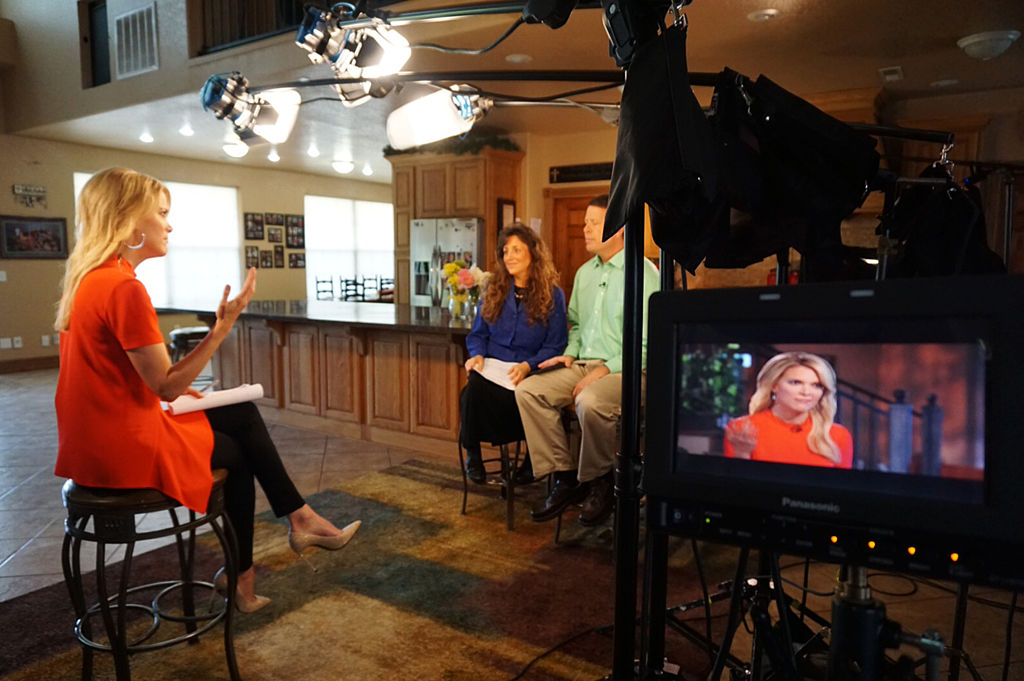 In this handout image provided by FOX News Channel, FOX News Channels Megyn Kelly interviews Jim Bob Duggar and Michelle Duggar of the TLC program "19 Kids and Counting" at their home in Tontitown, Arkansas.