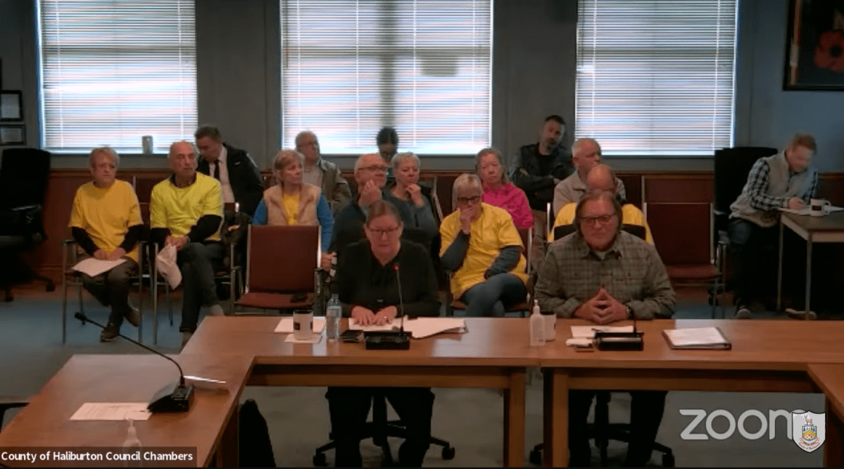 Haliburton Highlands Health Services president and CEO Carolyn Plummer and board chair David O'Brien present an emergency consolidation plan to Haliburton County council on May 16, 2023.

Plummer is taking a leave of absence effective June 12.