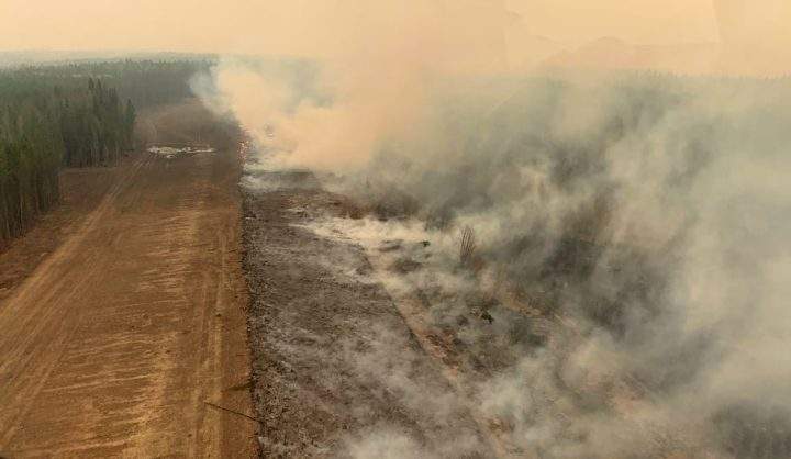 A burned section of forest in the area near Edson, Alta., is seen in a May 6, 2023, handout photo. Provincial authorities are classifying the fire, taking up approximately 77,000 hectares, as "out of control" as it has overrun the Minnow Lake Provincial Recreation Area.