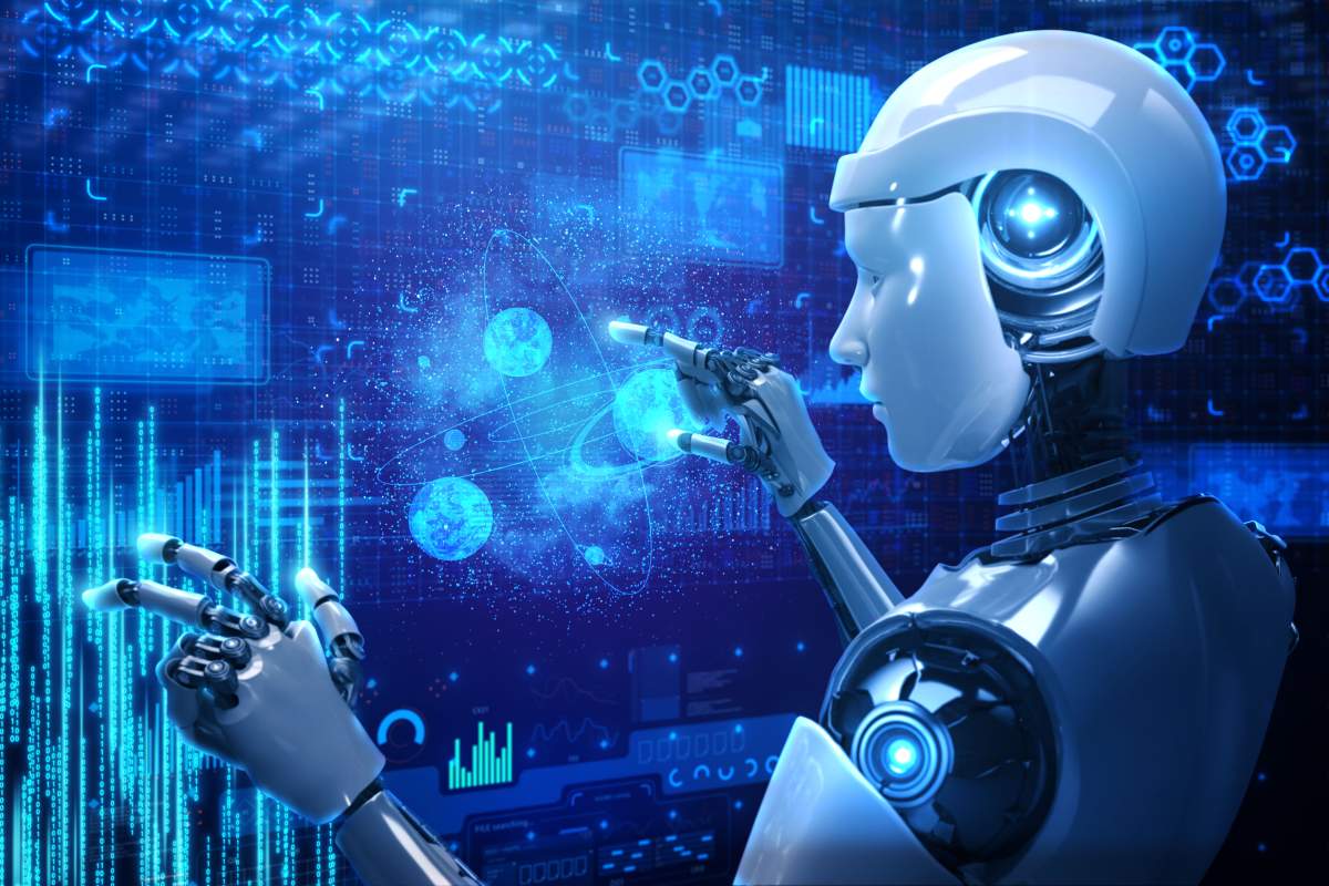 Artificial Intelligence robot control aerospace with using hologram UI.