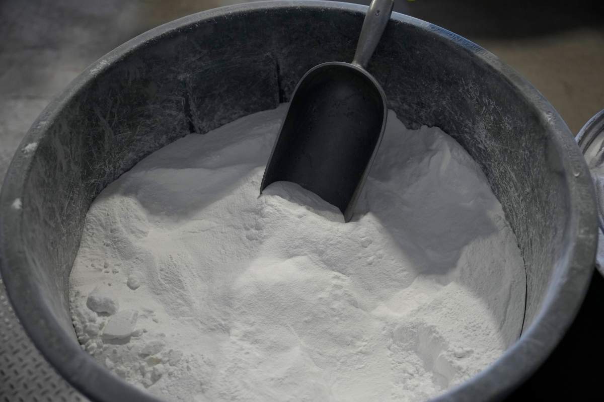 A container of lithium carbonate sits in a shipping warehouse at a lithium facility, in Silver Peak, Nev., Thursday, Oct. 6, 2022.THE CANADIAN PRESS/AP-John Locher