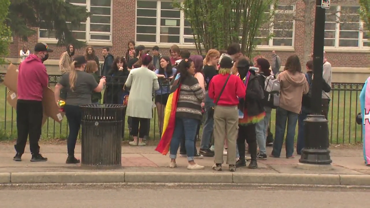 Two people were arrested at a transphobic protest that took place outside Western Canada High School in Calgary on Wednesday, May 17, 2023.