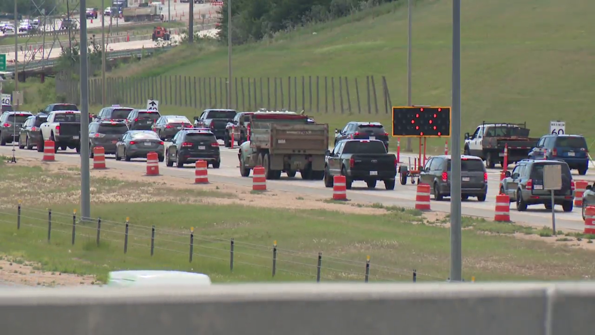 Traffic backed up on the southwest leg of Anthony Henday Drive in Edmonton on June 30, 2023.