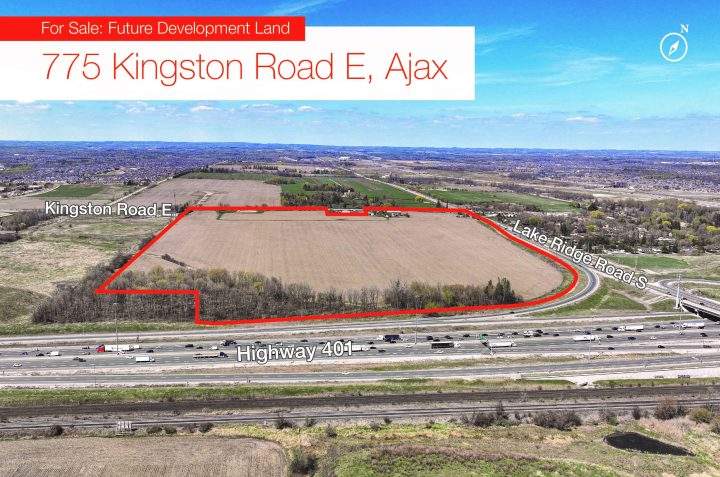 A private commercial real estate listing for a parcel of land in Ajax that was removed from the Greenbelt by the Ford government.