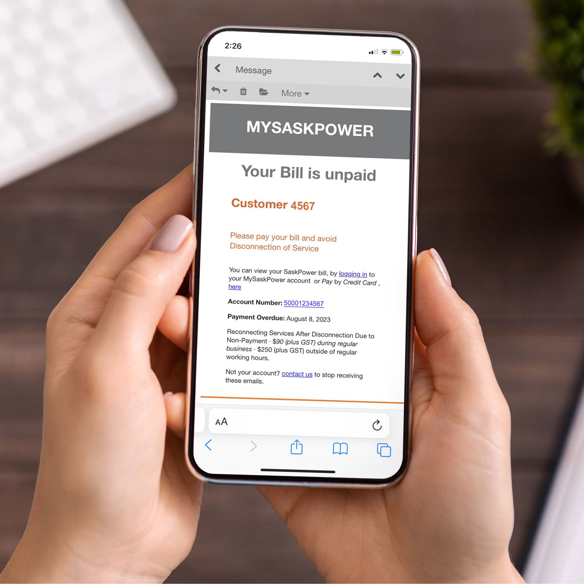SaskPower is warning of an email scam posing as the company and urging customers to pay unpaid bills.