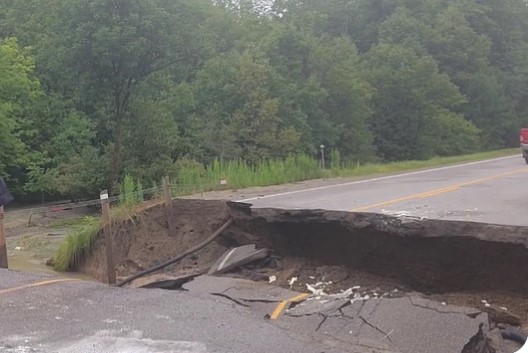 In a video posted to Twitter Thursday morning, Provincial Const. Jeff Hare said that a transport truck had fallen through the road.