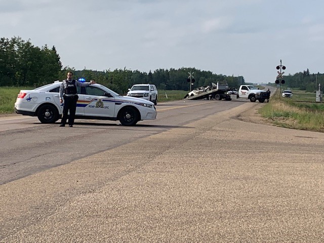 a train and a car collided leaving one dead near Leduc, Alta. on August 3rd, 2023.
