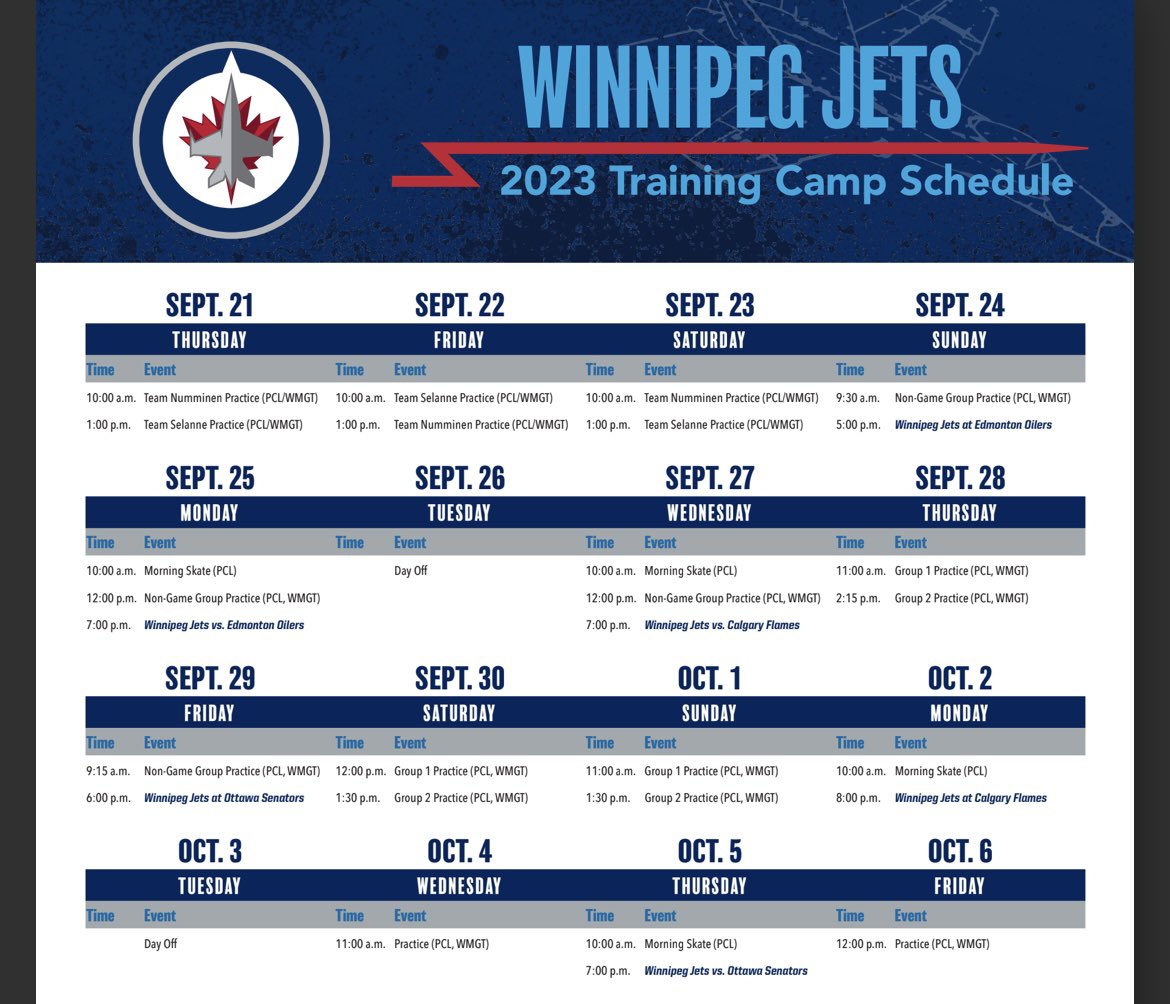 Winnipeg Jets announce training camp player groups and times - image