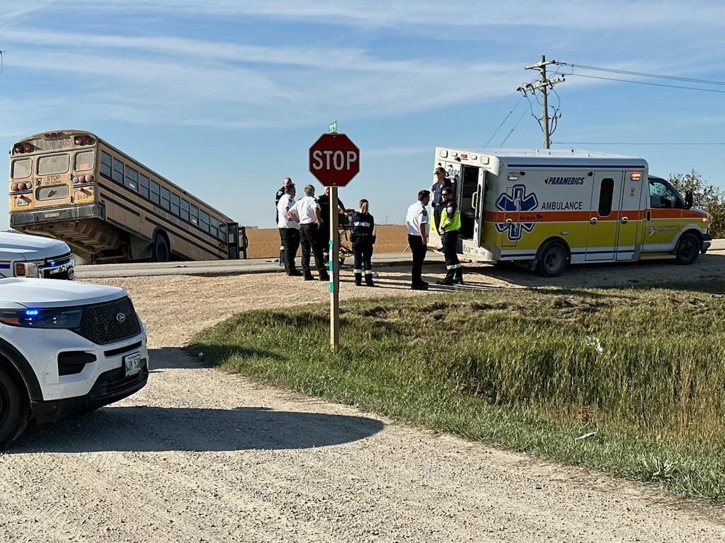 Emergency personnel at the scene of a crash on Manitoba’s Highway 227.