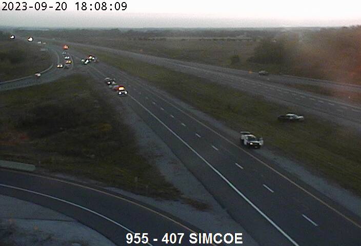 The scene of the crash in the area of Highway 407 and Simcoe Street on Wednesday.