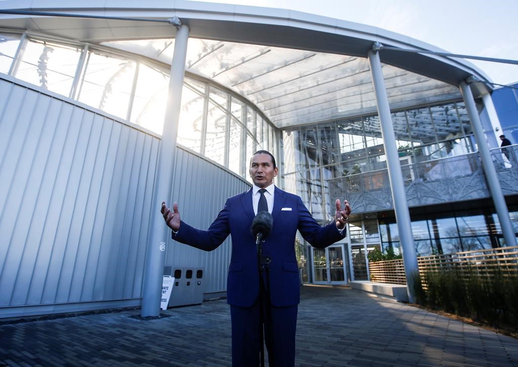 Manitoba Premier Wab Kinew speaks to media in Winnipeg, Wednesday. Kinew is looking at shaking up the board at Manitoba Public Insurance, the province's Crown corporation that provides vehicle insurance.