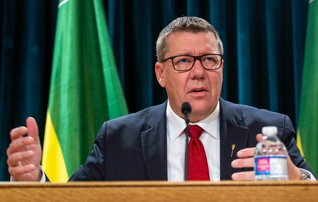 Saskatchewan Premier Scott Moe speaks during a press conference. THE CANADIAN PRESS/Heywood Yu.