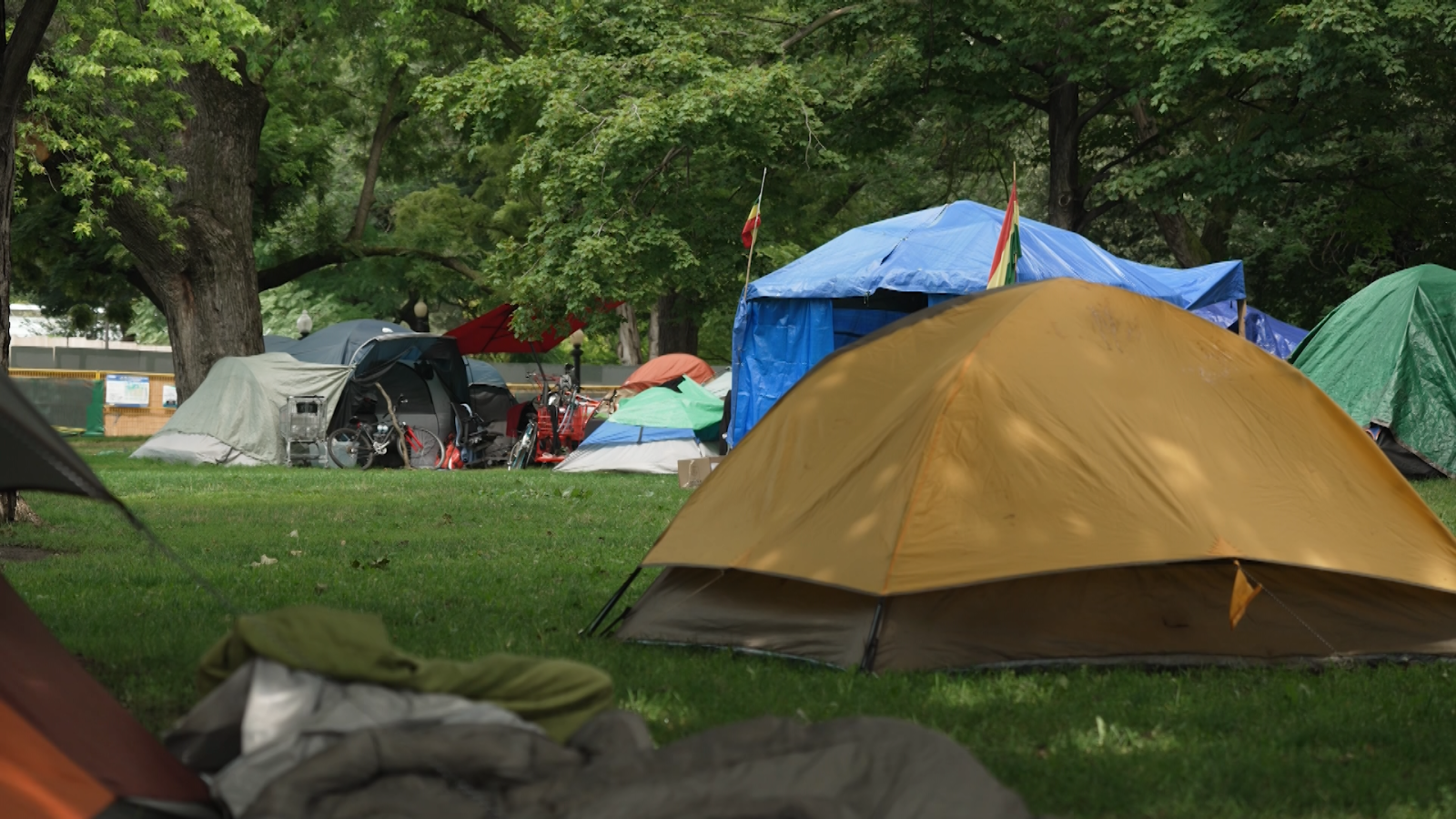 Tents in Toronto’s Allen Garden. Encampments like this are common across Toronto, where the cost to rent a one-bedroom apartment is more than $2,500 per month.