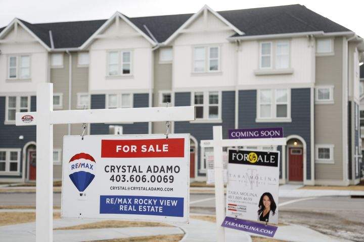 Houses for sale are shown in a new subdivision in Airdrie, Alta., Friday, Jan. 28, 2022.