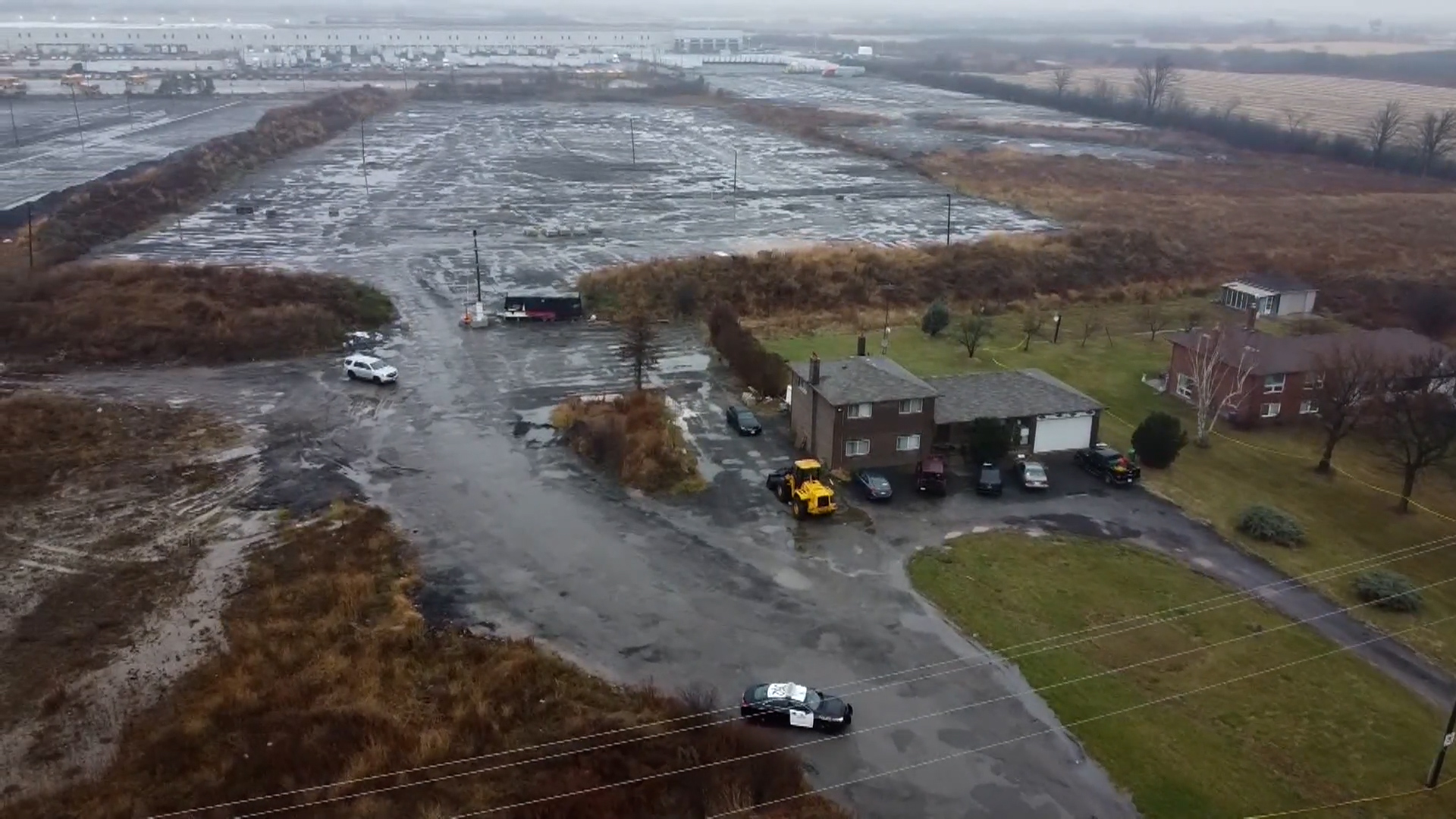 A view of the property where a shooting took place in Caledon, Ont., that was also the site of an illegal trucking operation.