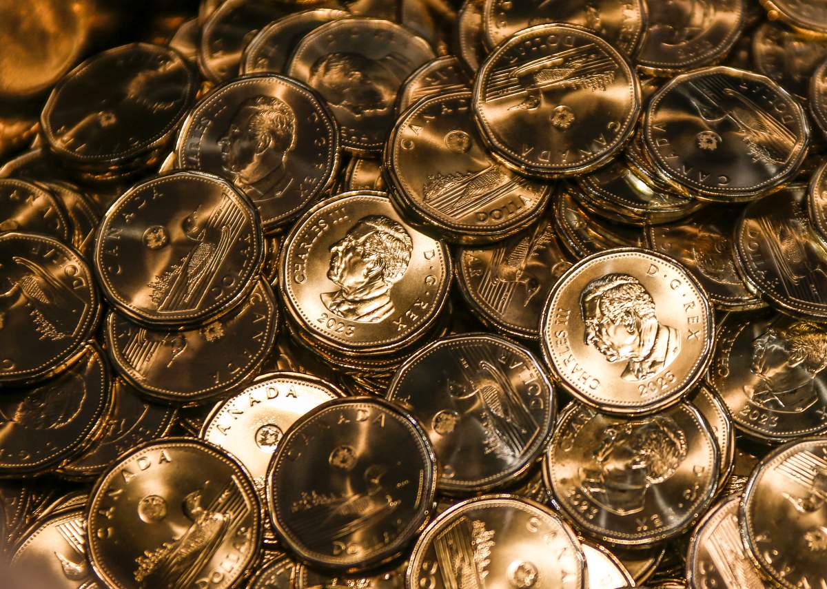 New Canadian loonies with the the effigy of King Charles
