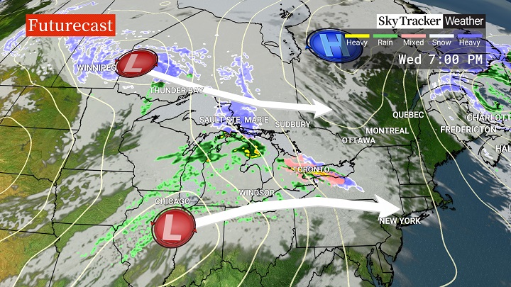 Southwest Ontario, Niagara Region and most of the Greater Toronto Area are likely to just see cold rain, with temperatures set to remain above freezing on Wednesday and Thursday.