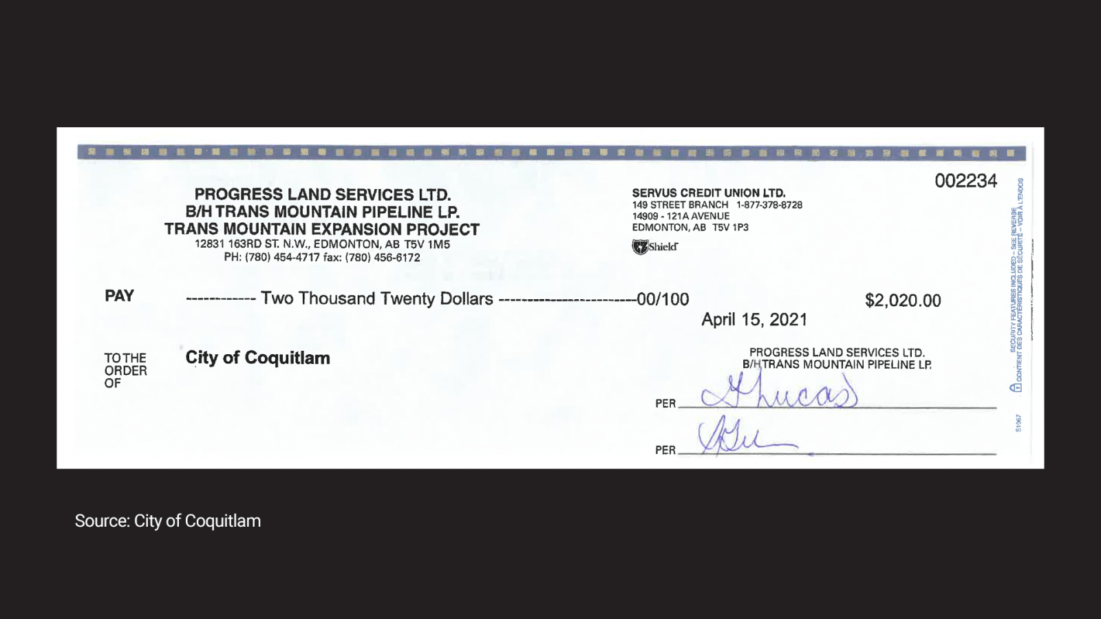 The City was also paid several smaller cheques valued each at around $2K, totalling $8,050.