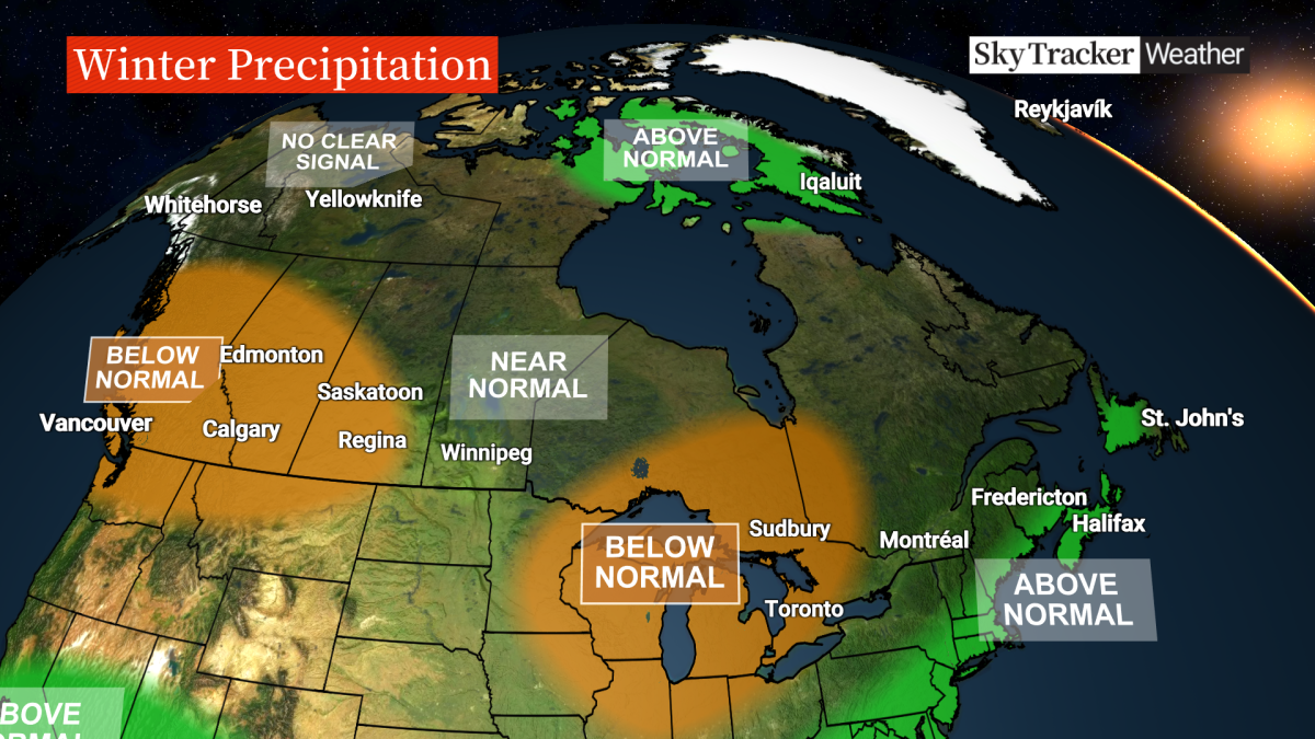 A map showing the forecasts for winter in Canada
