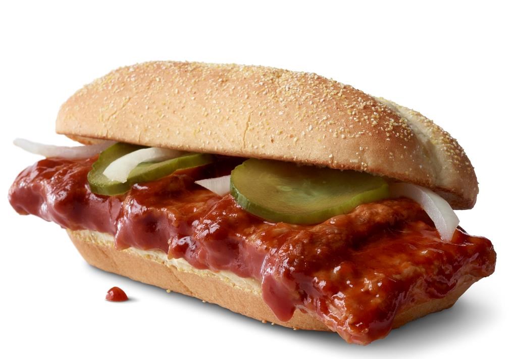 This photo provided by McDonald's shows the McRib sandwich.