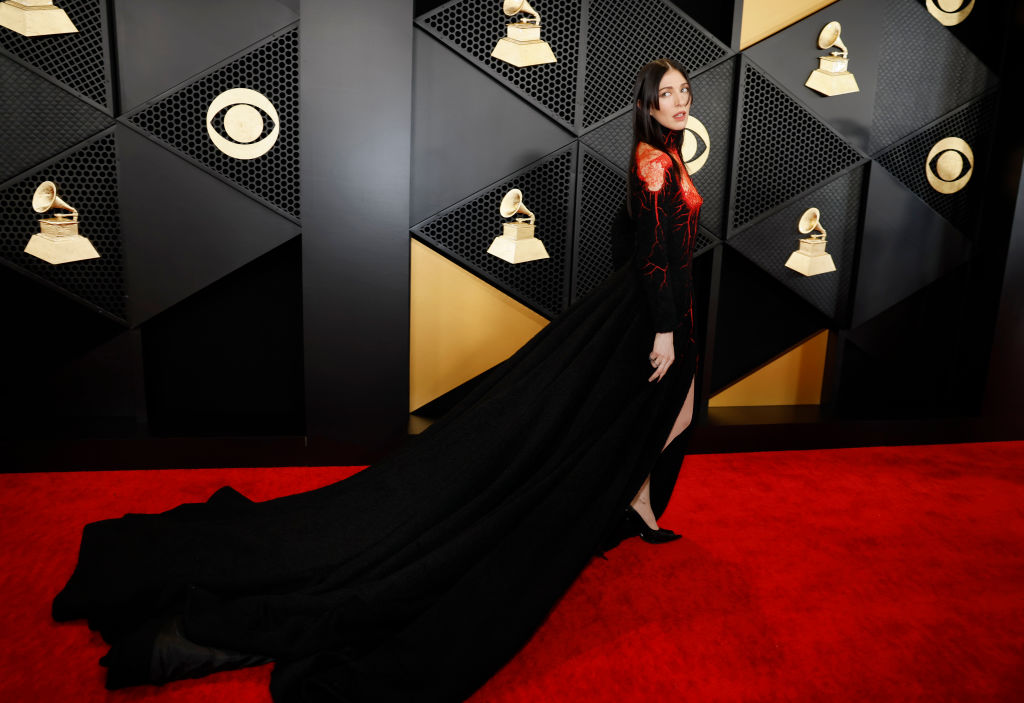 Caroline Polachek arrives on the Red Carpet at the Crypto.com Arena in Los Angeles, CA, Sunday, Feb. 4, 2024.