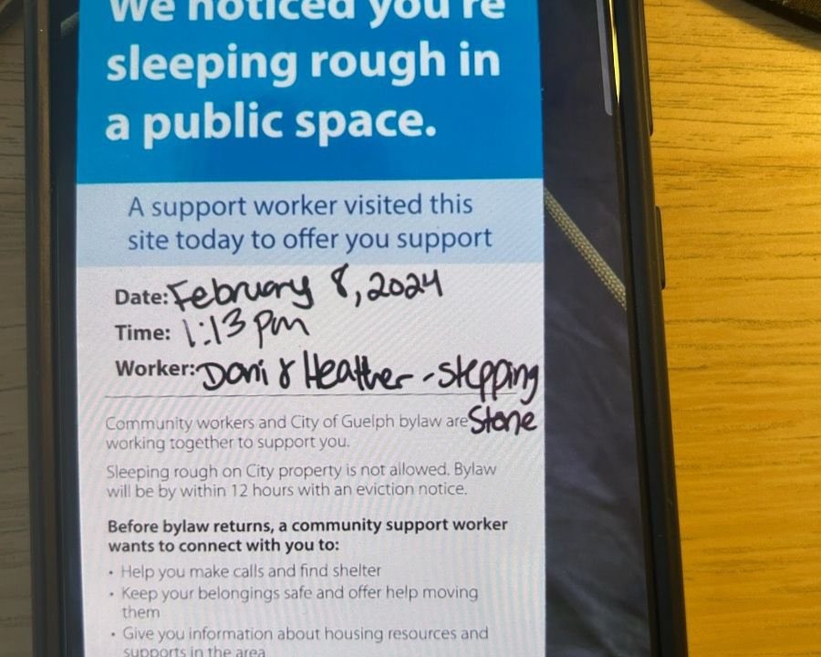 A notice from the City of Guelph appears to suggest people living in tent encampments will face eviction.