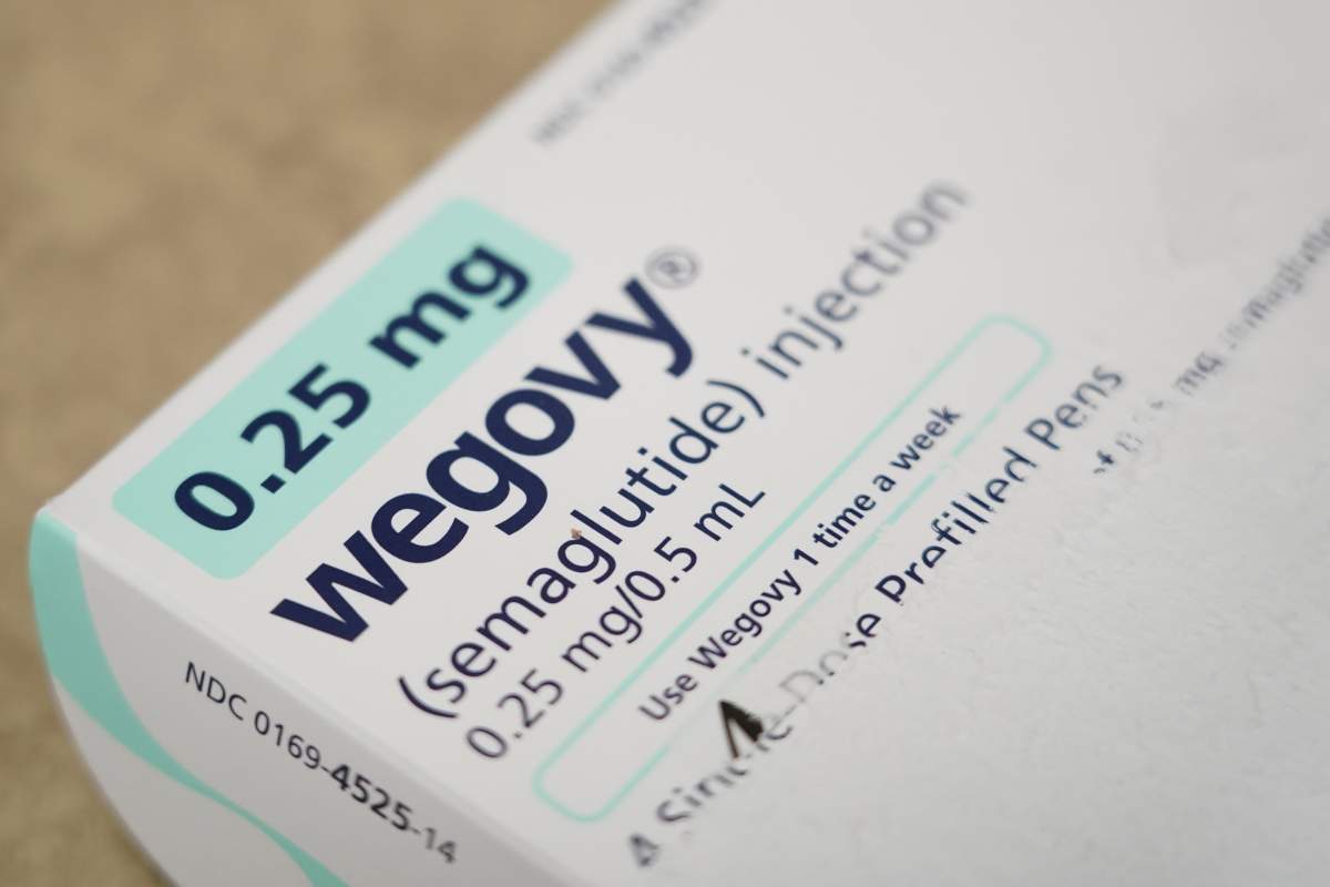 Novo Nordisk A/S Wegovy brand semaglutide medication arranged at a pharmacy in Provo, Utah, US, on Monday, Nov. 27, 2023. Prescriptions of appetite suppressing GLP-1 weight-loss drugs skyrocketed 300% from 2020 to 2022. Photographer: George Frey/Bloomberg via Getty Images