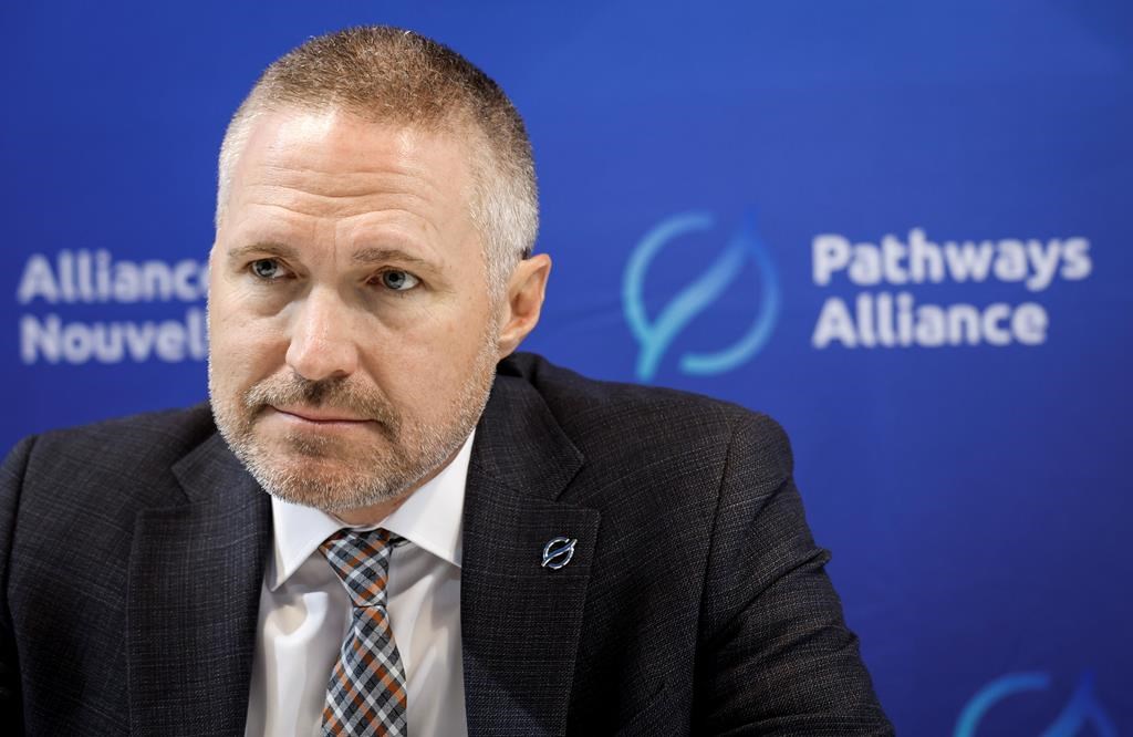 Pathways Alliance CEO Kendall Dilling is interviewed at the World Petroleum Congress in Calgary, Monday, Sept. 18, 2023. The Pathways Alliance consortium of oilsands companies says it is filing an application for regulatory approval of its massive proposed carbon capture pipeline project.