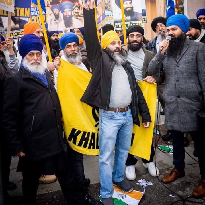 Hardeep Singh Nijjar (front in yellow turban) at pro-Khalistan rally.