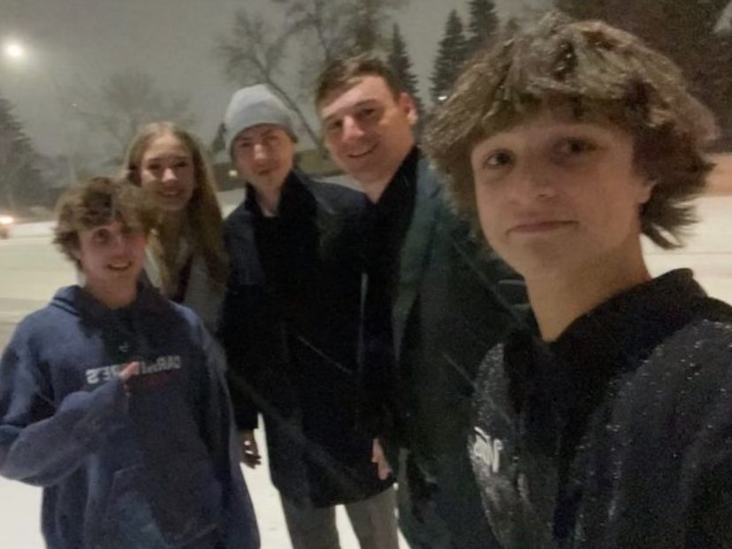 Karson Scholtes, Jesse Watson and the third passenger in the car, with Oilers' Ryan Nugent-Hopkins and Zach Hyman.