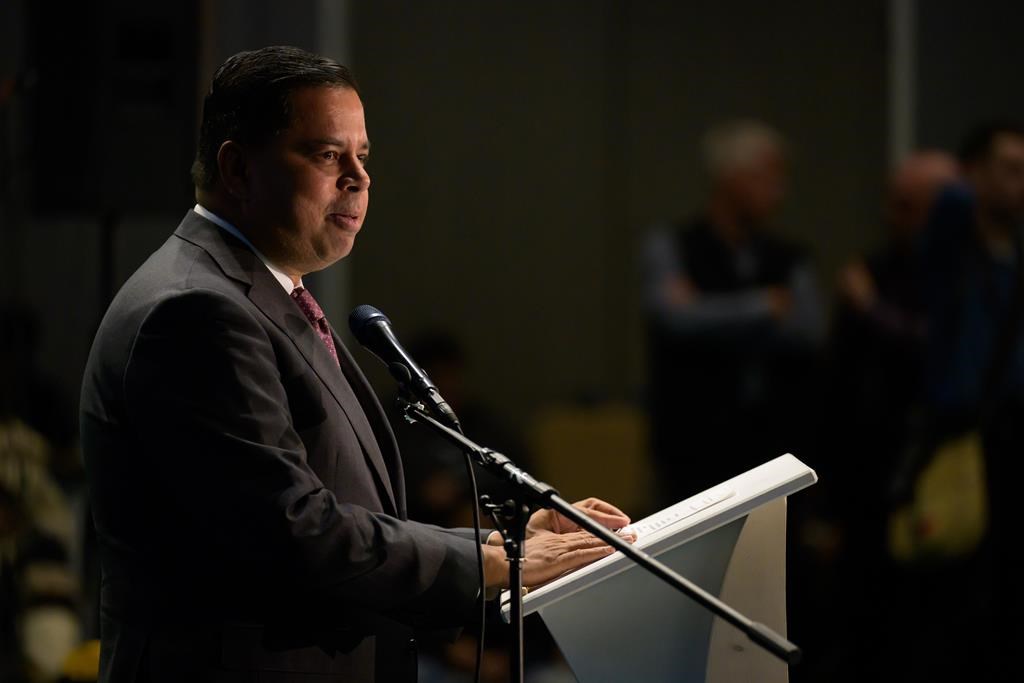 The federal government has reached a $7-million settlement with a British Columbia First Nation over a lumber grievance dating back to 1942. Gary Anandasangaree, Minister of Crown—Indigenous Relations Canada, speaks during a celebration in Iqaluit, Monday, April 1, 2024. THE CANADIAN PRESS/Dustin Patar.