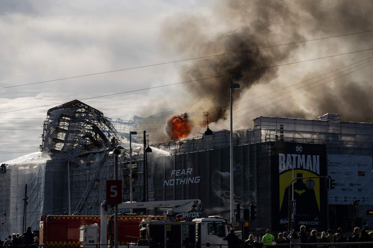 Smoke plumes from a building.