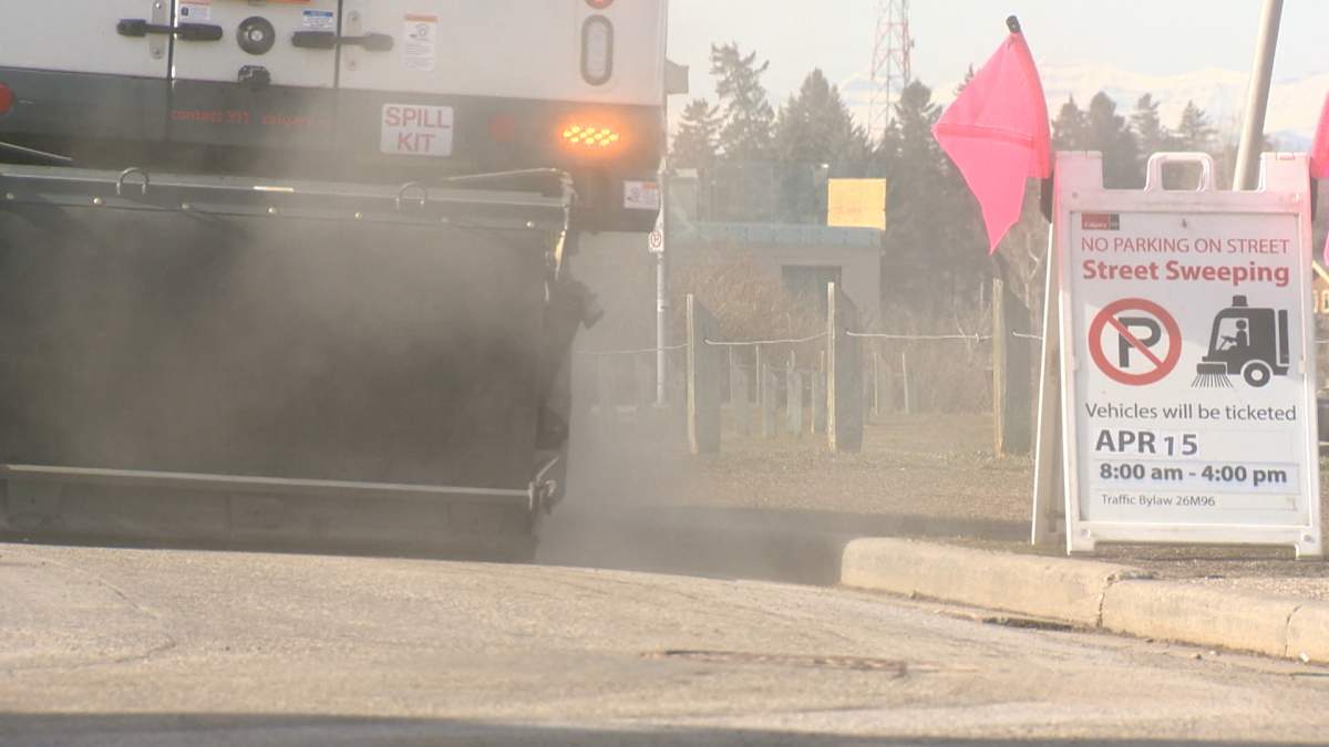 Signs warning Calgarians about the start of the city's annual street sweeping program are popping up around the city.
