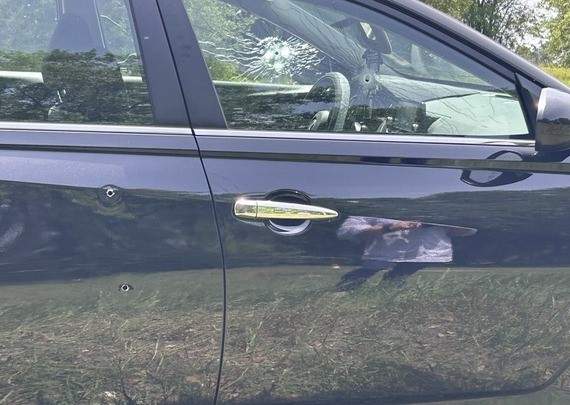 Image of a car that was struck by bullets during a shooting on Interstate 10 in northern Florida on April 8, 2024.