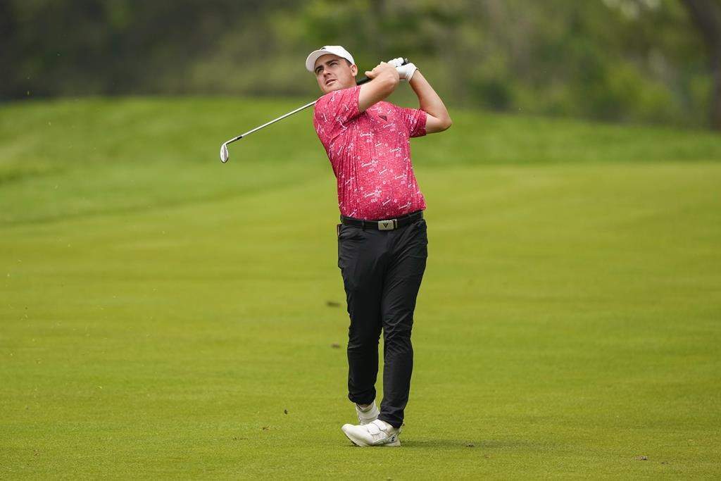 Canadian Aaron Cockerill makes a shot on the sixteenth hole during the second round of the Canadian Open in Toronto on Friday, June 9, 2023. THE CANADIAN PRESS/Andrew Lahodynskyj.