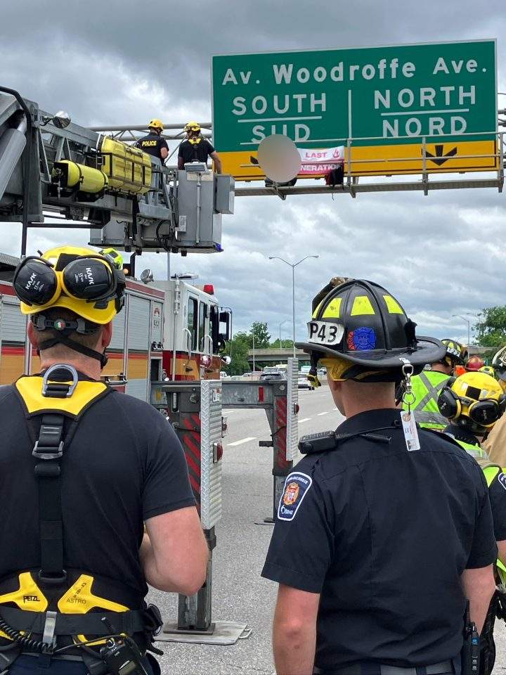 Several lanes were shut down until the protesters could be removed, the OPP said.