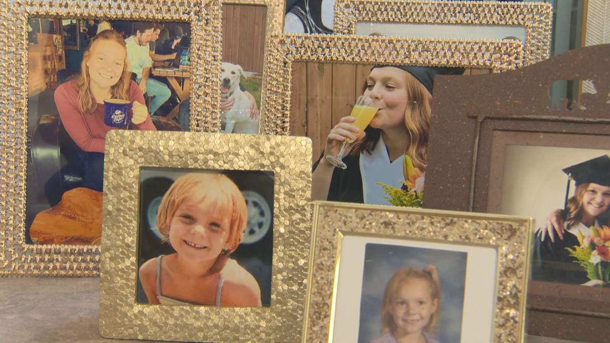 Photos of Jordyn Reimer sit on a table in her father’s home. Jordyn was killed by an impaired driver in 2022.