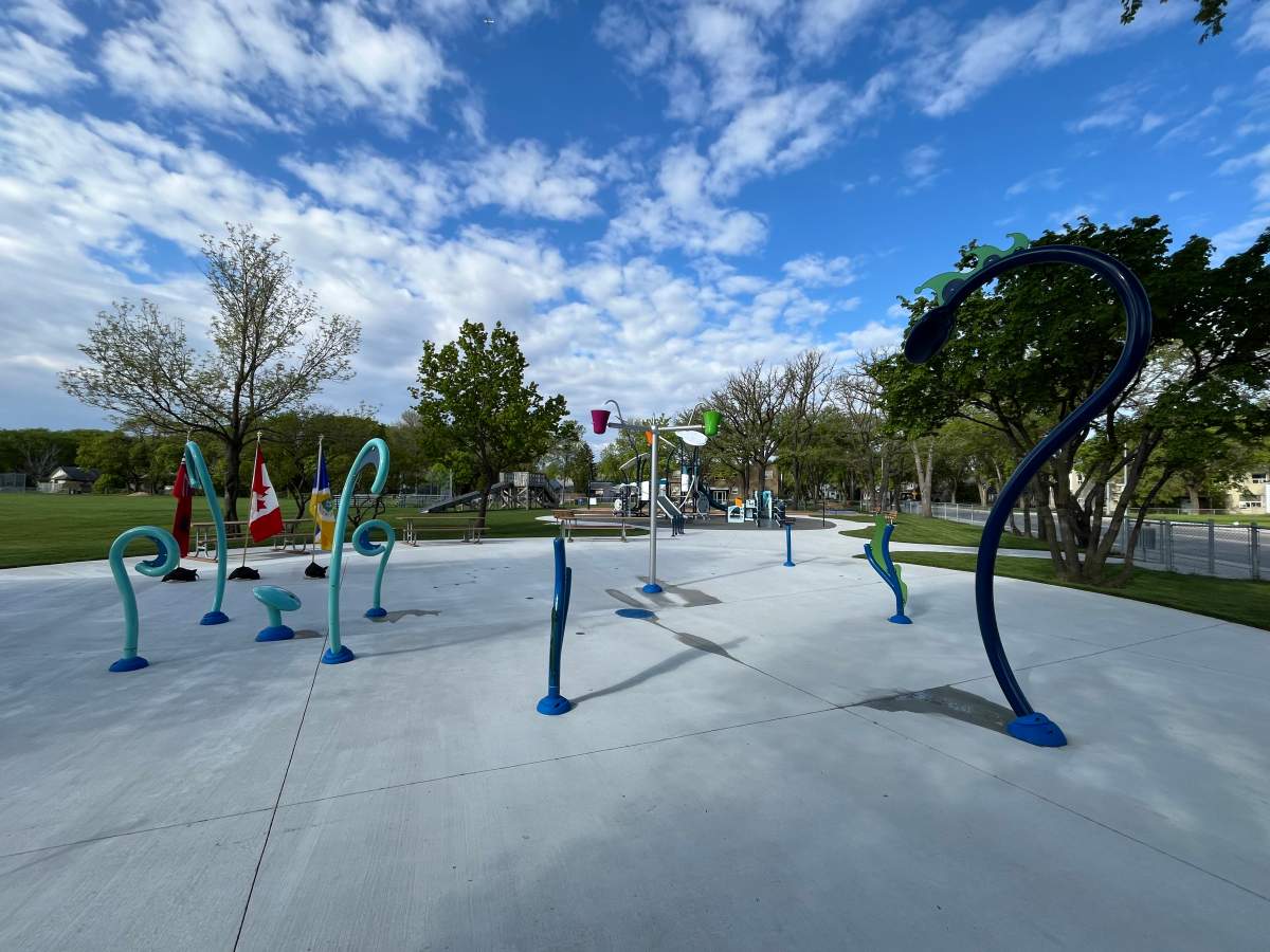 The new spray pad at the Corydon Community Centre, opened on Thursday.