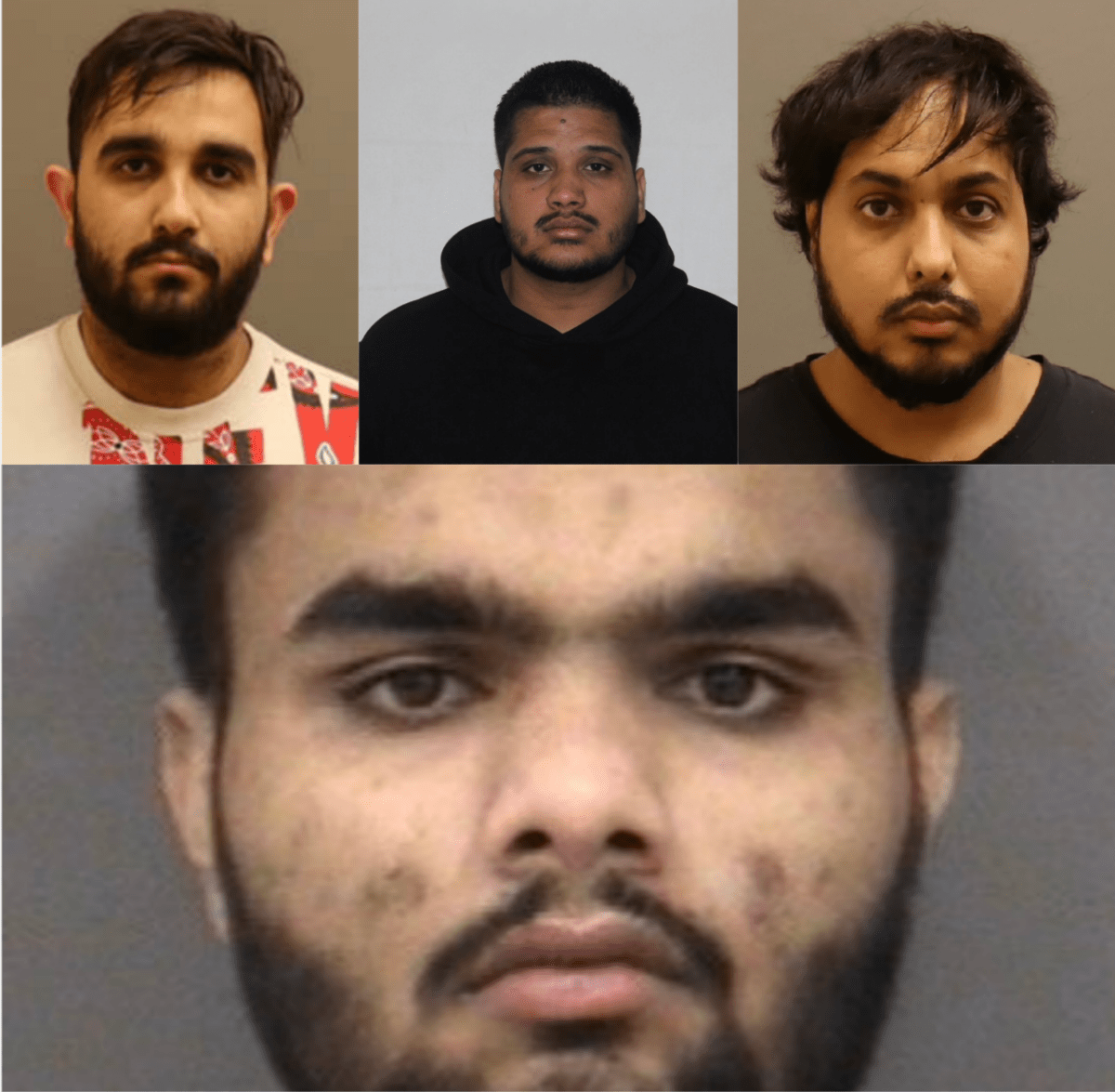 Karan Brar (top left), Kamalpreet Singh (top middle), Karanpreet Singh (top right) and Amandeep Singh have been charged with killing Hardeep Singh Nijjar.