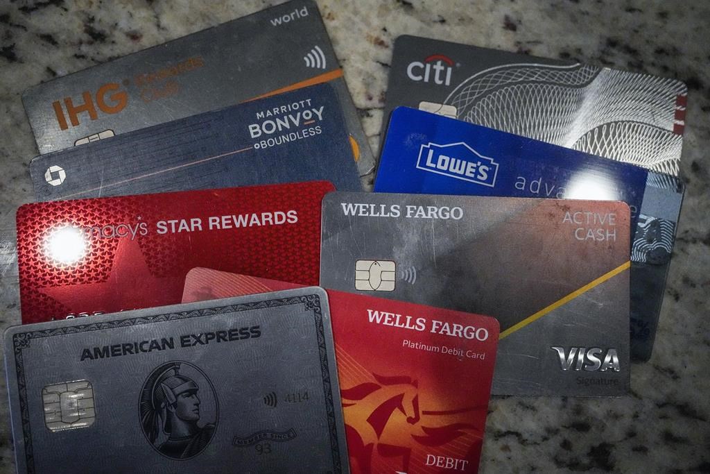 A variety of credit cards are shown
