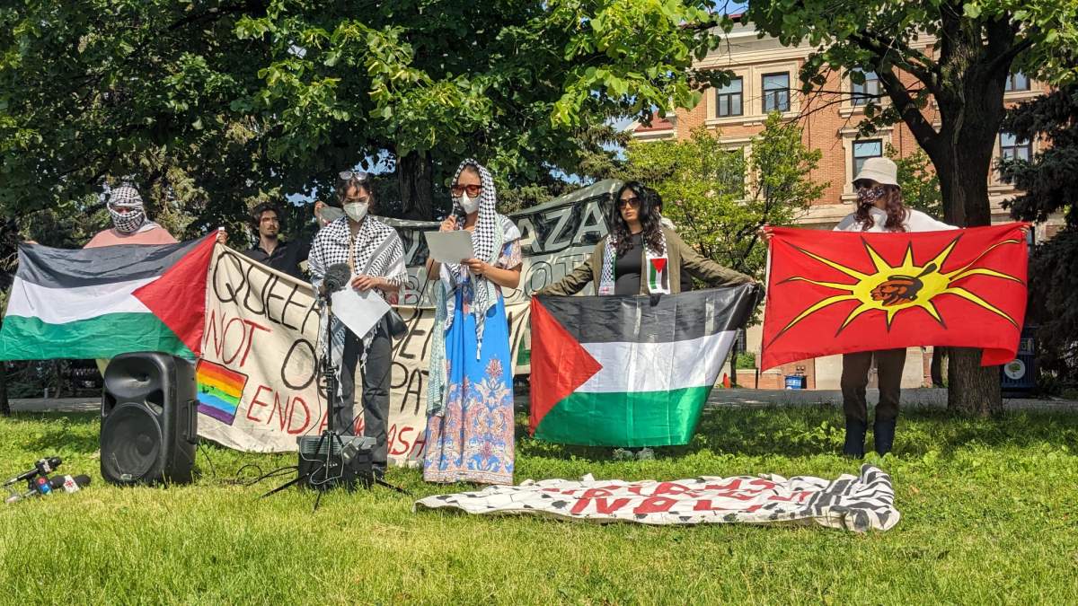 Photo of a pro-Palenstine encampment outside the University of Manitoba.