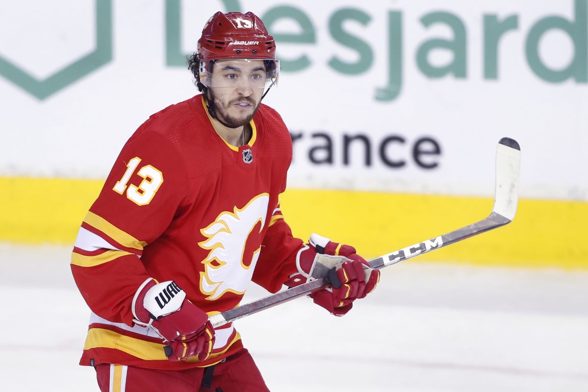 NHL profile photo on Calgary Flames player Johnny Gaudreau at a game against the Tampa Bay Lightning in Calgary, Alta. on March 10, 2022.