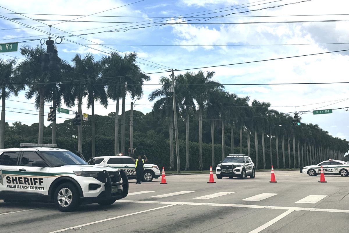 Sheriff vehicles are pictured near Trump International Golf Club, Sunday. Sept. 15, 2024, in West Palm Beach, Fla., after gunshots were reported in the vicinity of Republican presidential candidate and former U.S. President Donald Trump.