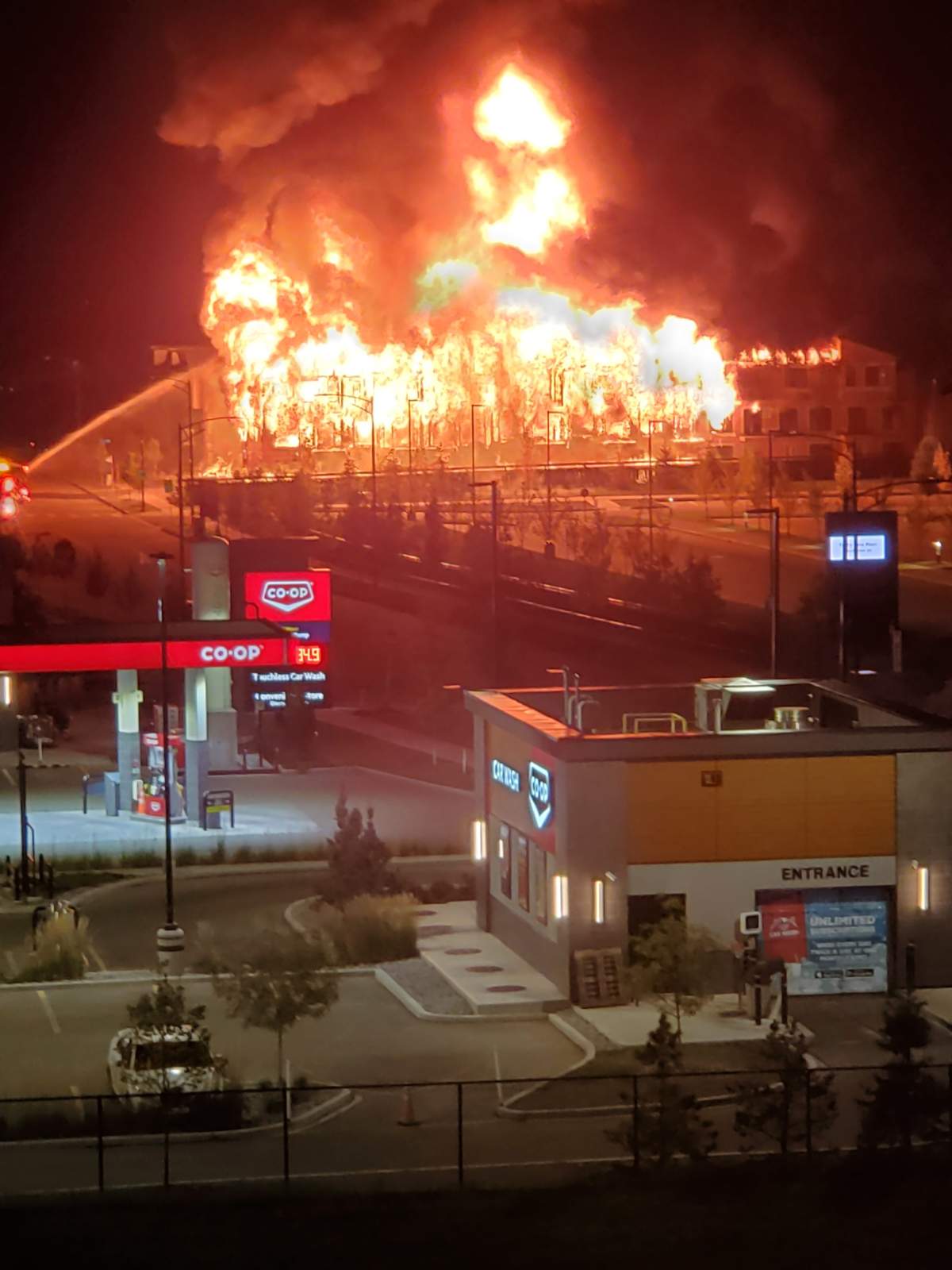 Crews battle structure fire in the area of 35th Avenue and Desrochers Blvd. SW Edmonton Wednesday, Sept. 18, 2024.