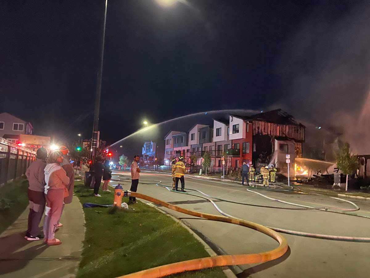 Crews battle structure fire in the area of 35th Avenue and Desrochers Blvd. SW Edmonton Wednesday, Sept. 18, 2024.