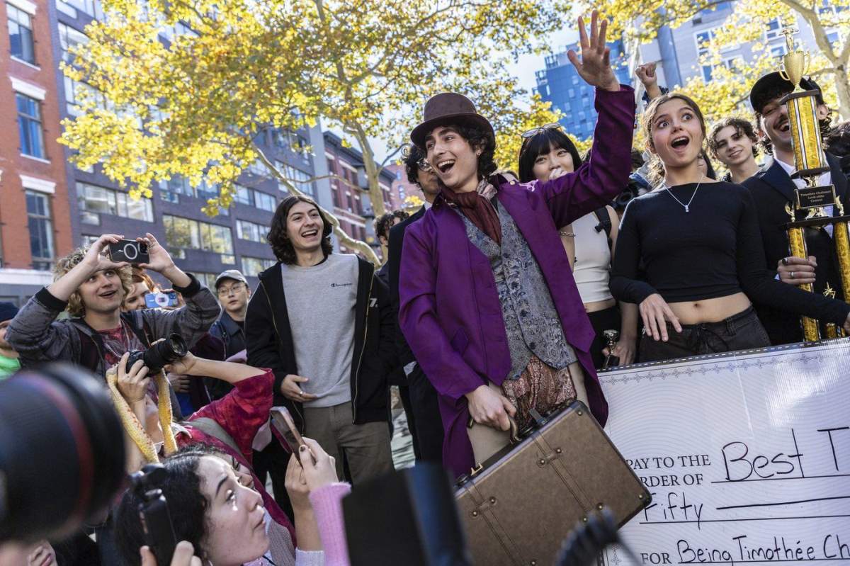 Miles Mitchell, 21, winner of the Timothee Chalamet lookalike contest near Washington Square Park, Sunday, Oct. 27, 2024, in New York.