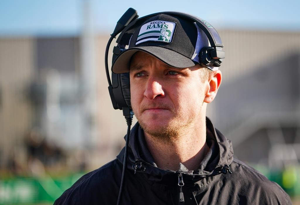 University of Regina Rams head coach Mark McConkey looks on during the first half of the U Sports Canada West Hardy Cup football championship action against the University of Saskatchewan Huskies in Saskatoon on Saturday, November 9, 2024. The underdog role suits Rams head coach McConkey just fine.THE CANADIAN PRESS/Heywood Yu.