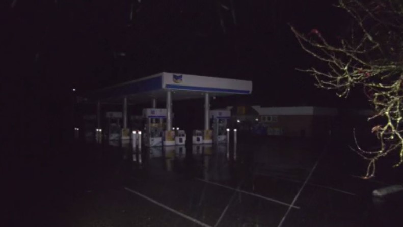 The Chevron in downtown Parksville on Tuesday night.
